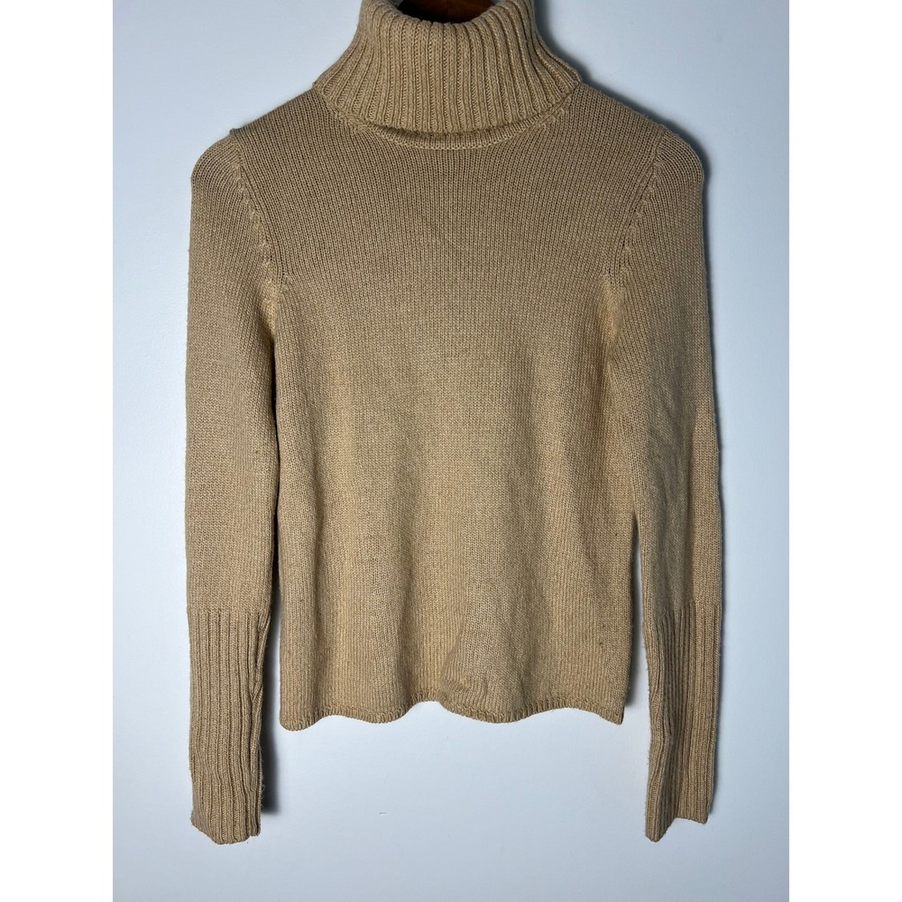 The Limited Turtleneck Sweater Wm S Tan Wool Blend Ribbed Knit Minimal Old Money